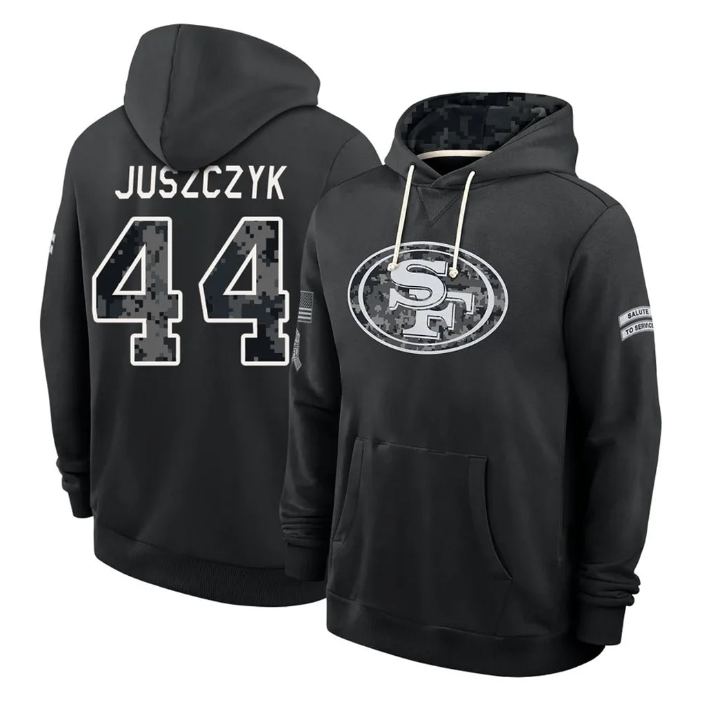 SF.49ers #44 Kyle Juszczyk Player 2026 Black Logo Pullover Hoodies Limited Game Mdoa Stitched Jerseys