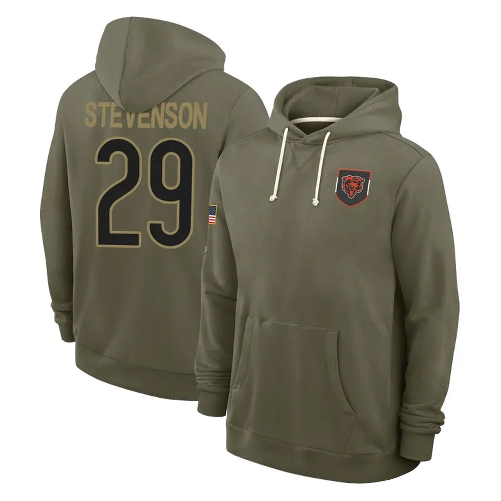 C.Bears #29 Tyrique Stevenson Player Olive Salute to Service Pullover Hoodies Limited Mdoa Stitched Jerseys