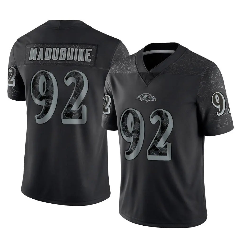B.Ravens #92 Nnamdi Madubuike Player Black REFLECTIVE Limited Mdoa Stitched Jerseys