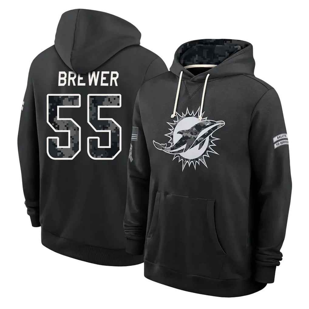 M.Dolphins #55 Aaron Brewer Player 2026 Black Logo Pullover Hoodies Limited Game Mdoa Stitched Jerseys