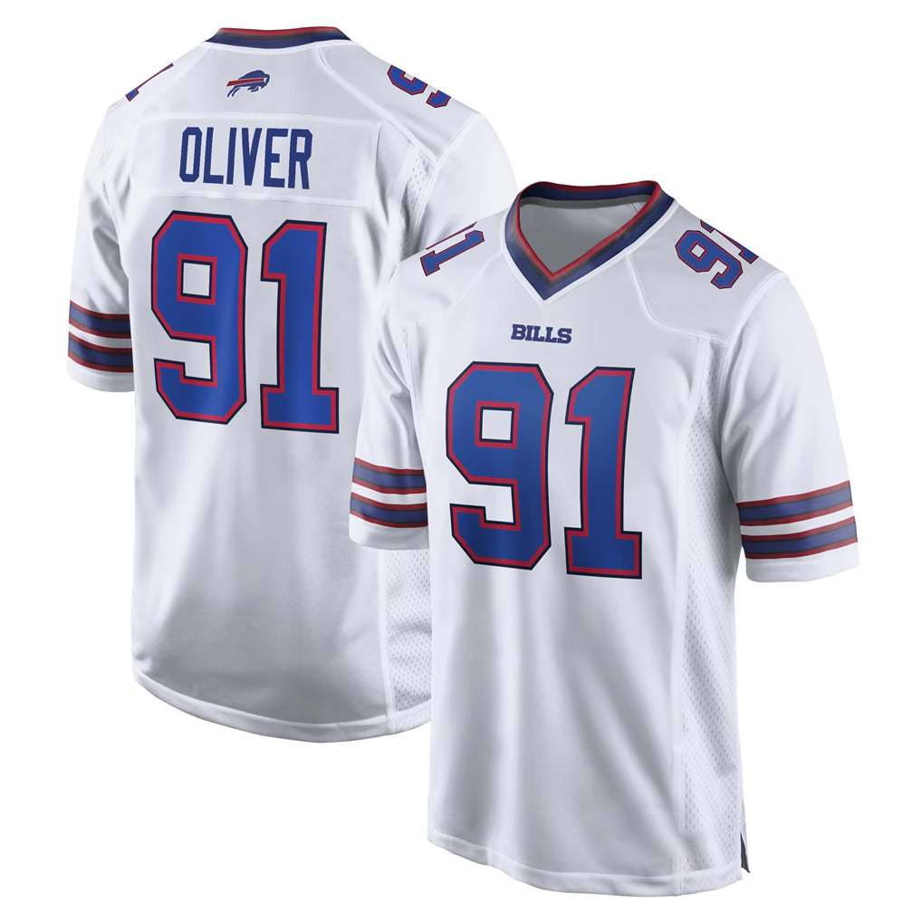 B.Bills #91 Ed Oliver Player White Home Game Mdoa Stitched Jerseys