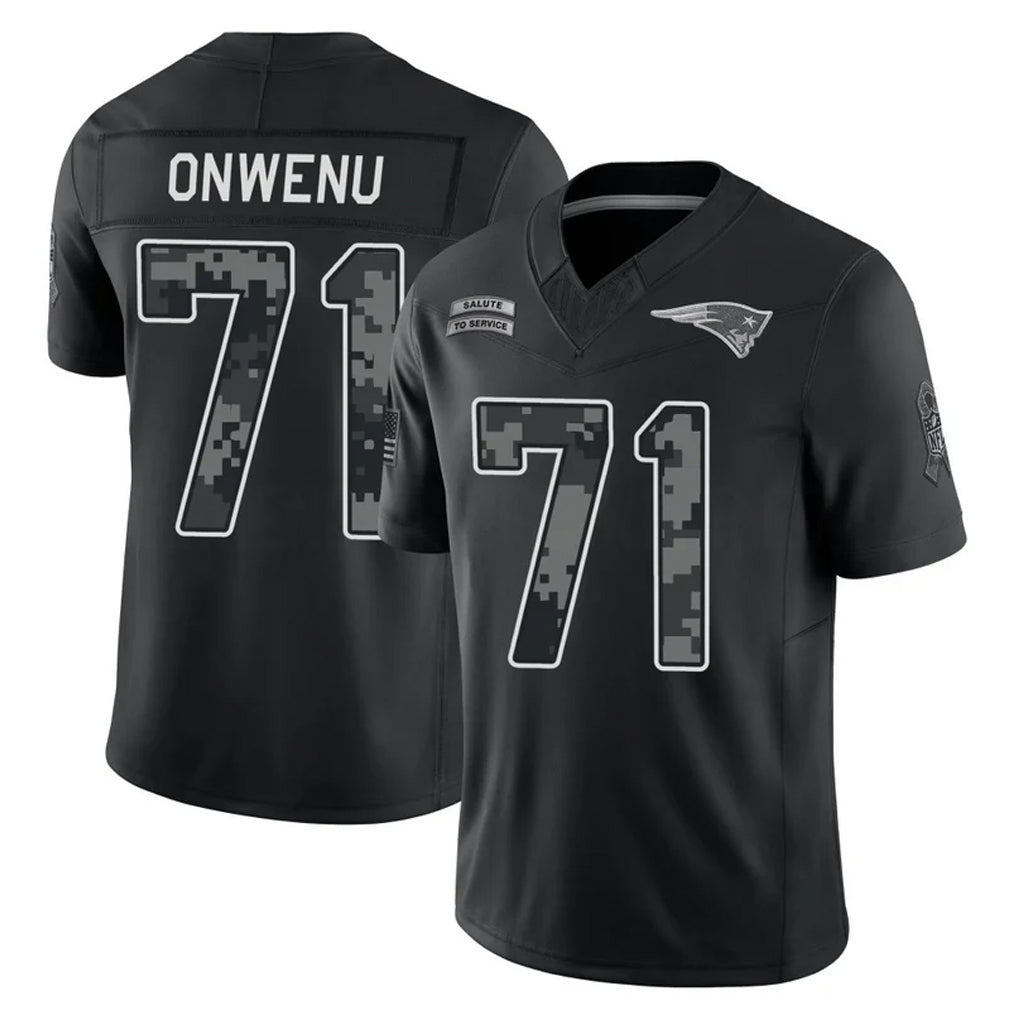 NE.Patriots #71 Mike Onwenu Player Black Limited 2026 Salute to Service Home Game Mdoa Stitched Jerseys
