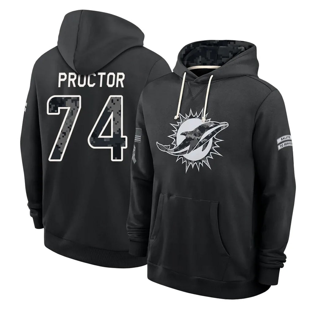 M.Dolphins #74 Kadyn Proctor Player 2026 Black Logo Pullover Hoodies Limited Game Mdoa Stitched Jerseys