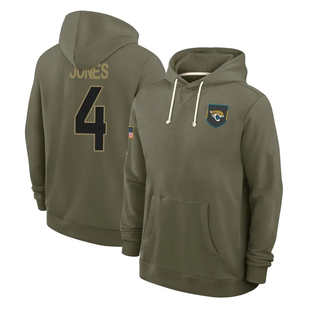 J.Jaguars #4 Jarrian Jones Player Olive Salute to Service Pullover Hoodies Limited Mdoa Stitched Jerseys