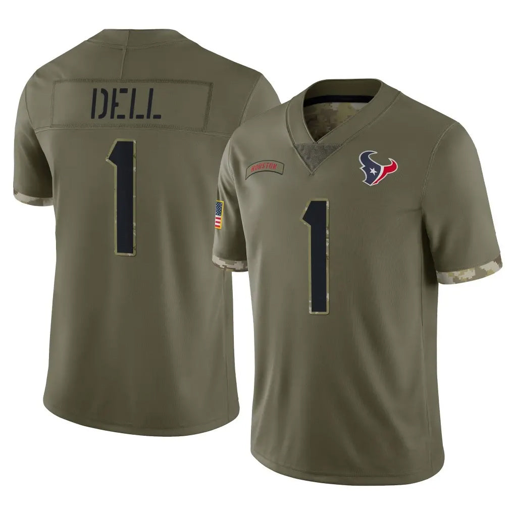 H.Texans #1 Tank Dell Player Olive Salute To Service Limited Mdoa Stitched Jerseys