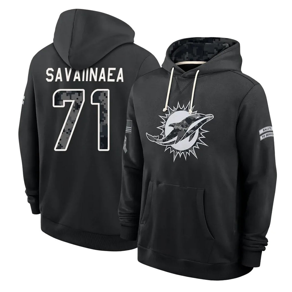 M.Dolphins #72 Jonah Savaiinaea Player 2026 Black Logo Pullover Hoodies Limited Game Mdoa Stitched Jerseys