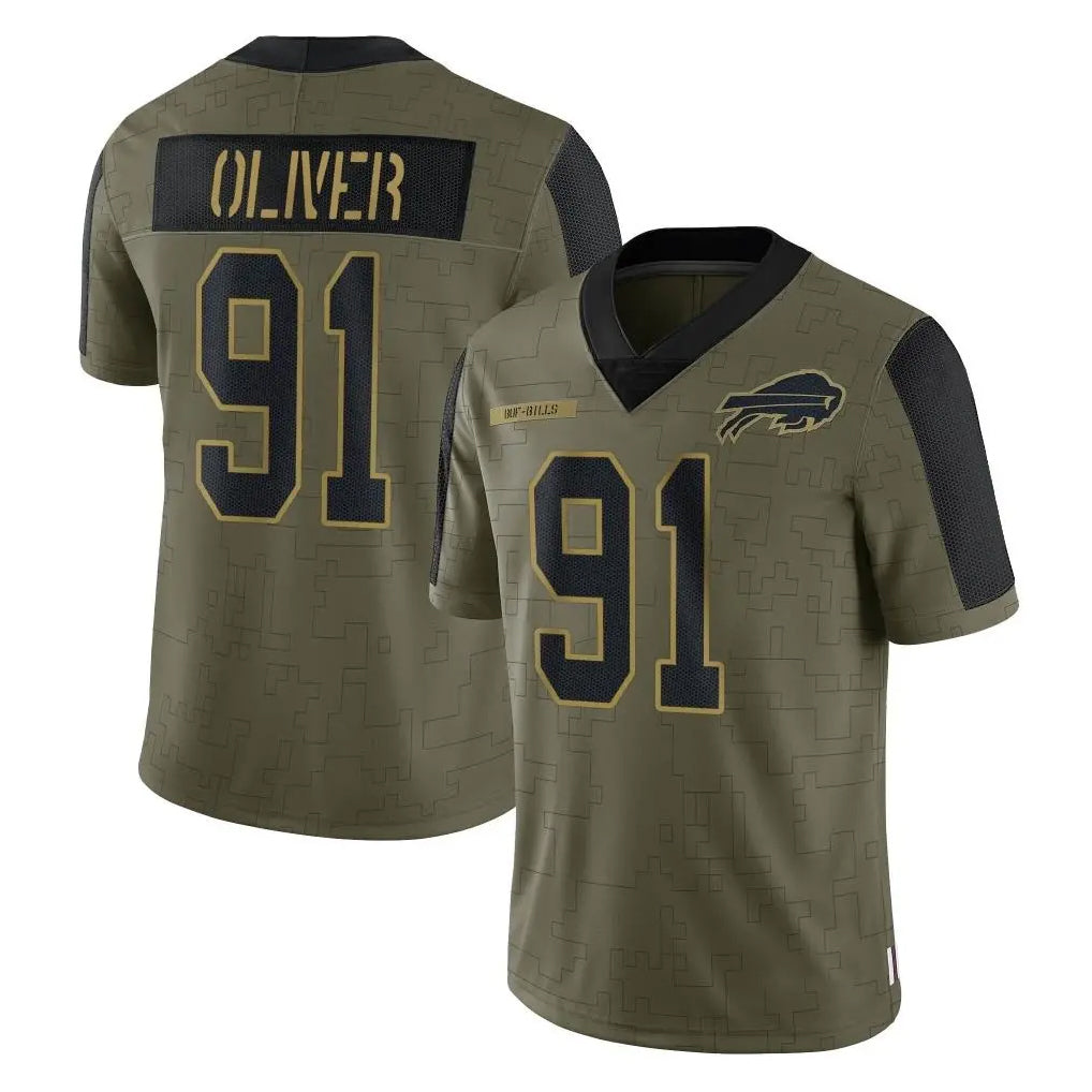 B.Bills #91 Ed Oliver Player Olive Salute To Service Game Mdoa Stitched Jerseys