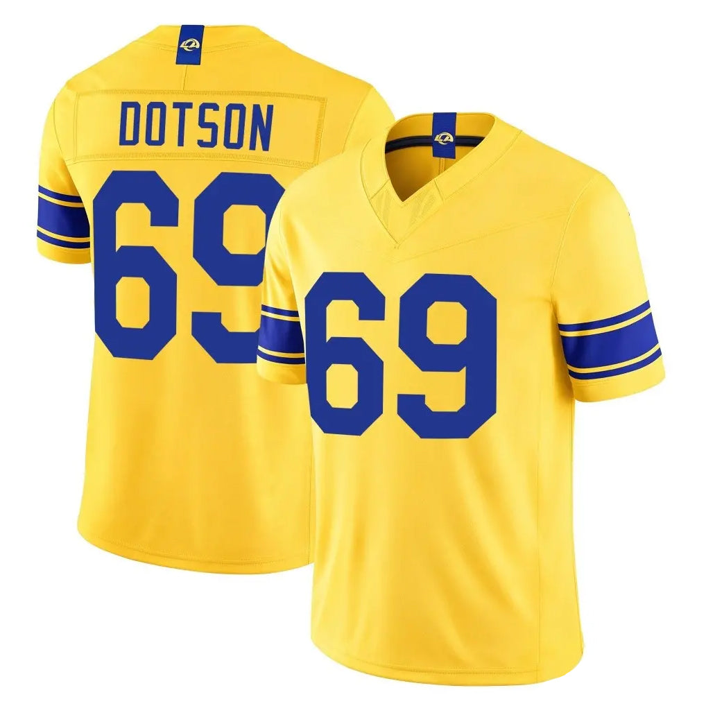 LA.Rams #69 Kevin Dotson Player Gold Limited Classic Sol Vapor F.U.S.E.Home Game Mdoa Stitched Jerseys