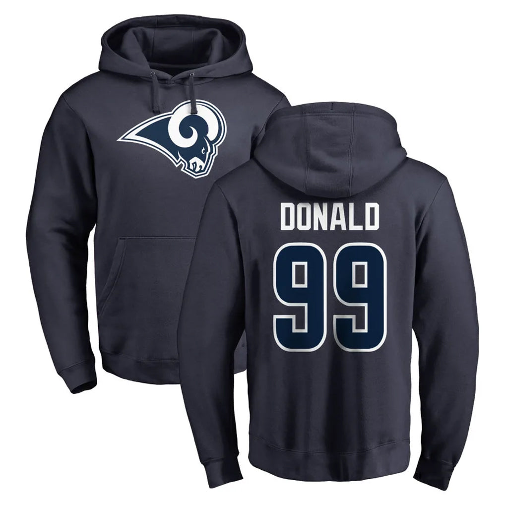 LA.Rams #99 Aaron Donald Player Navy Pullover Hoodie Limited Game Mdoa Stitched Jerseys