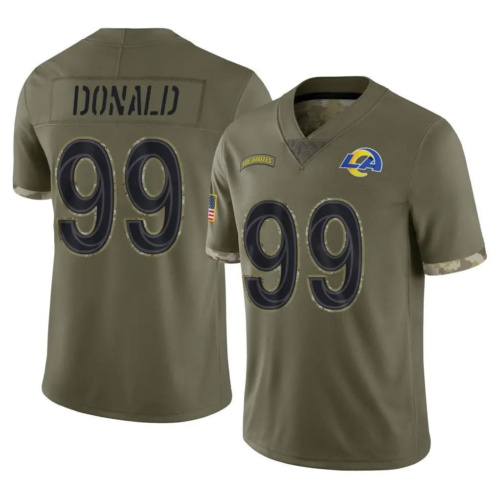 LA.Rams #99 Aaron Donald Player Olive Salute To Service Limited Mdoa Stitched Jerseys