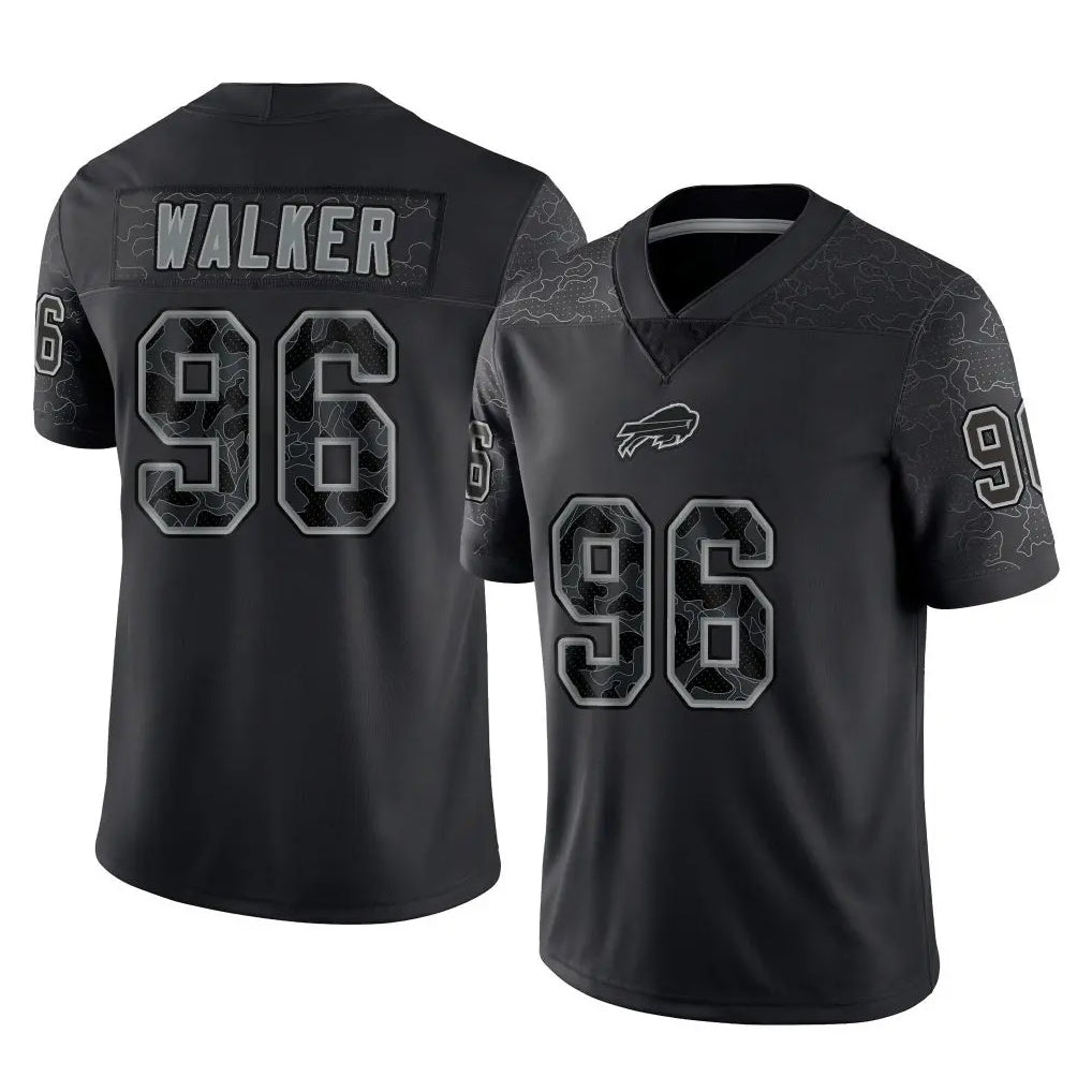 B.Bills #96 Deone Walker Player Black RFLCTV Limited Mdoa Stitched Jerseys