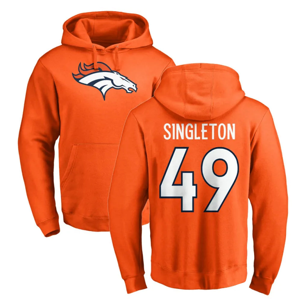 D.Broncos #49 Alex Singleton Player Orange Pullover Hoodie Limited Mdoa Stitched Jerseys