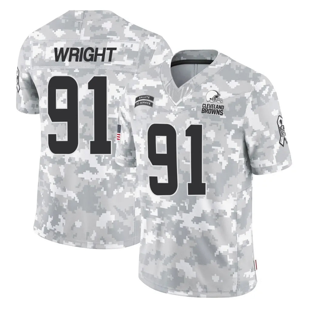 C.Browns #91 Alex Wright Player Arctic Camo Salute to Service Limited Home Game Mdoa Stitched Jerseys