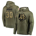 C.Bengals #30 Chase Brown Player Olive Salute to Service Pullover Hoodies Home Game Mdoa Stitched Jerseys