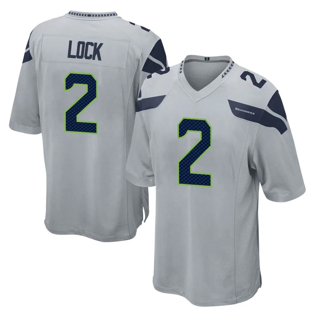 S.Seahawks #2 Drew Lock Player Gray Home Game Mdoa Stitched Jerseys