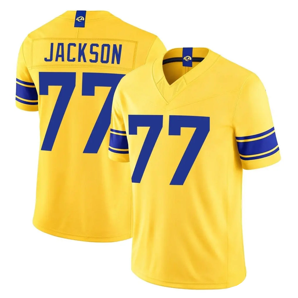 LA.Rams #77 Alaric Jackson Player Gold Limited Classic Sol Vapor F.U.S.E.Home Game Mdoa Stitched Jerseys