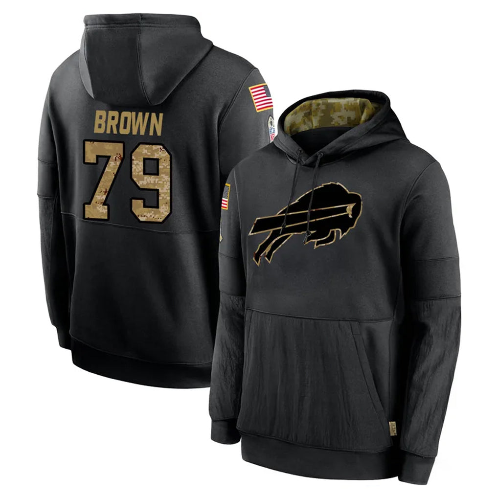 B.Bills #79 Spencer Brown Player Black Salute to Service Hoodies Mdoa Stitched Jersey