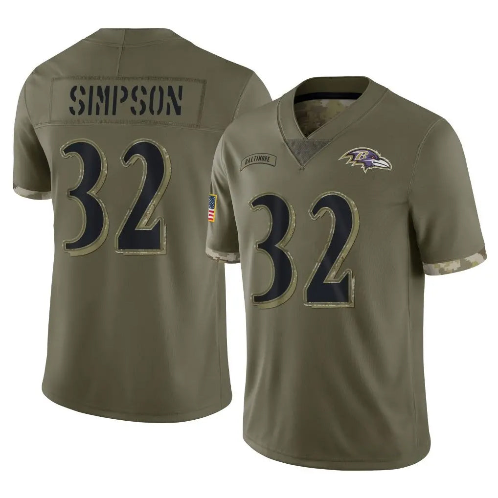 B.Ravens #32 Trenton Simpson Player Olive Salute To Service Mdoa Stitched Jerseys