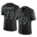 B.Ravens #79 Ronnie Stanley Player Black REFLECTIVE Limited Mdoa Stitched Jerseys