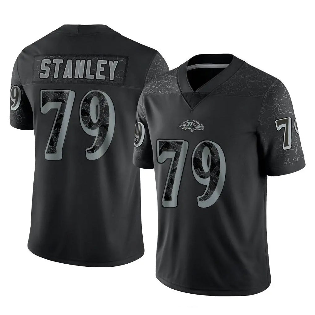 B.Ravens #79 Ronnie Stanley Player Black REFLECTIVE Limited Mdoa Stitched Jerseys