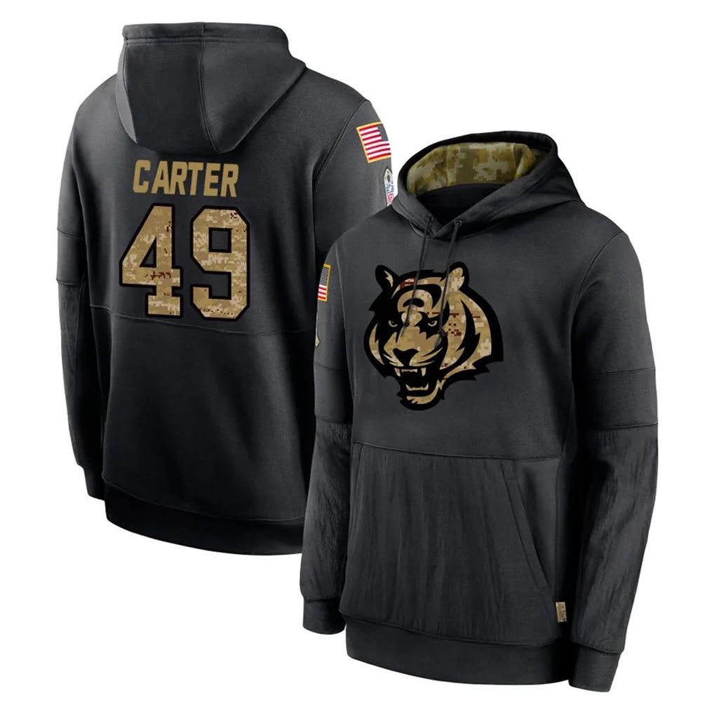 C.Bengals #49 Barrett Carter Player Black Salute to Service Pullover Hoodies Limited Mdoa Stitched Jerseys