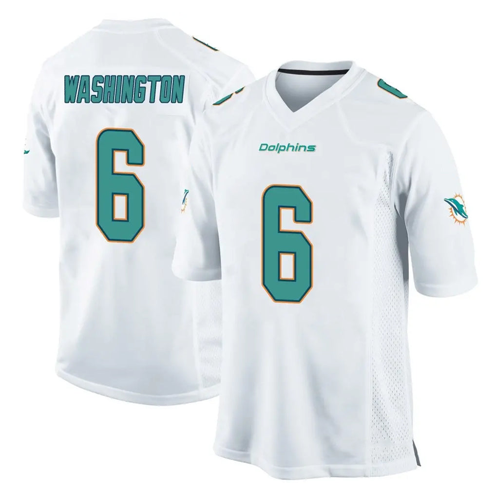 M.Dolphins #6 Malik Washington Player White Home Game Mdoa Stitched Jerseys