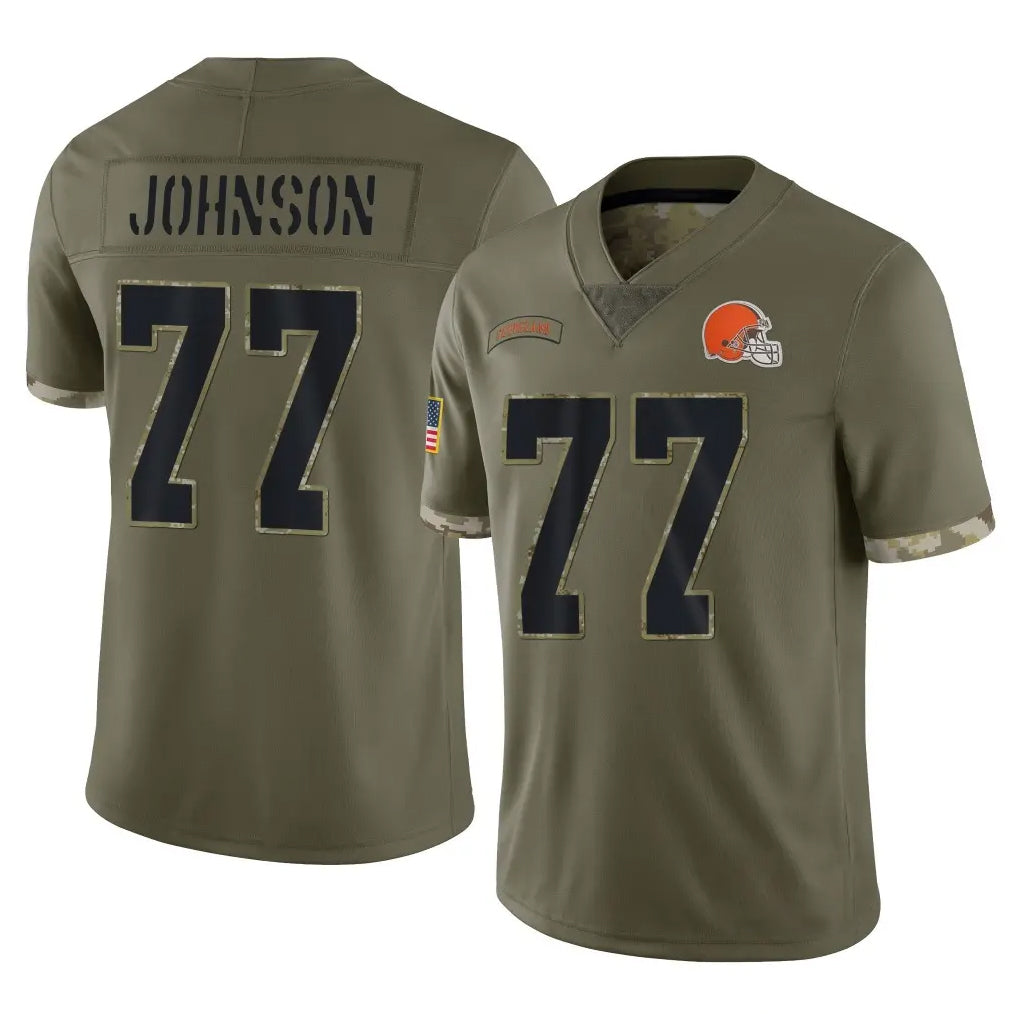 C.Browns #77 Zion Johnson Player Olive Salute to Service Limited Game Mdoa Stitched Jerseys