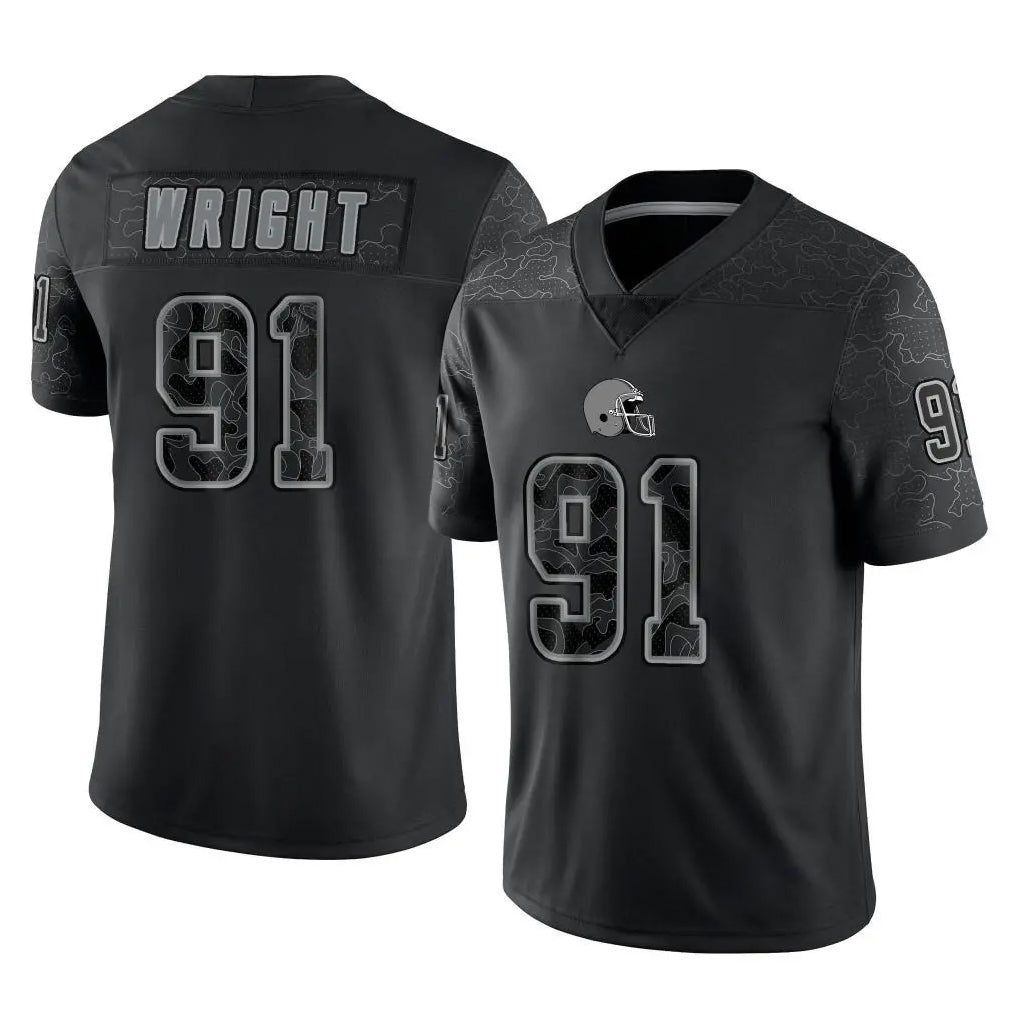 C.Browns #91 Alex Wright Player Black Reflective Home Game Mdoa Stitched Jerseys