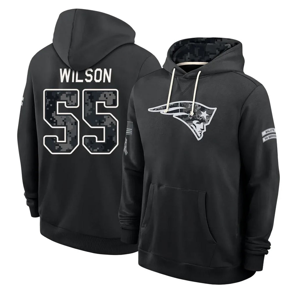 NE.Patriots #55 Jared Wilson Player 2026 Black Logo Pullover Hoodies Limited Game Mdoa Stitched Jerseys