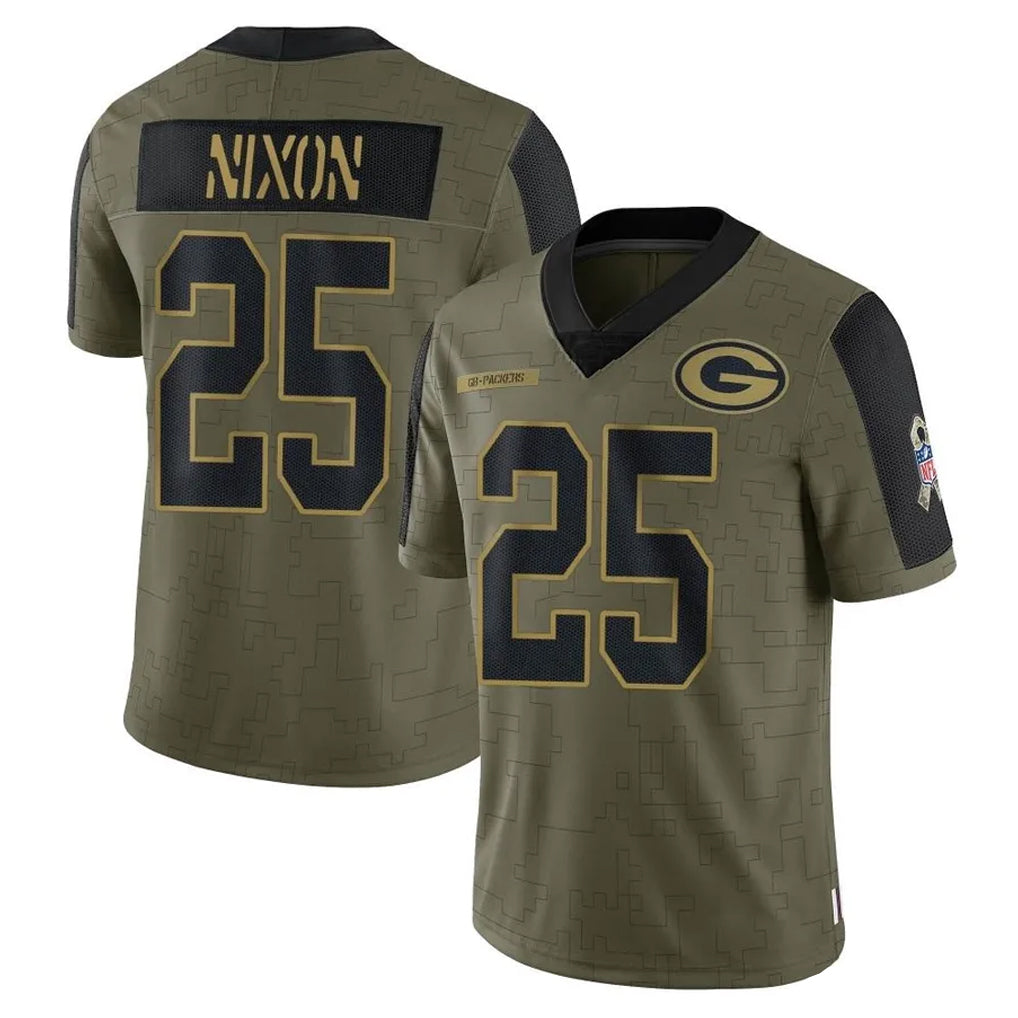 GB.Packers #25 Keisean Nixon Player Olive Salute To Service Limited Game Mdoa Stitched Jerseys