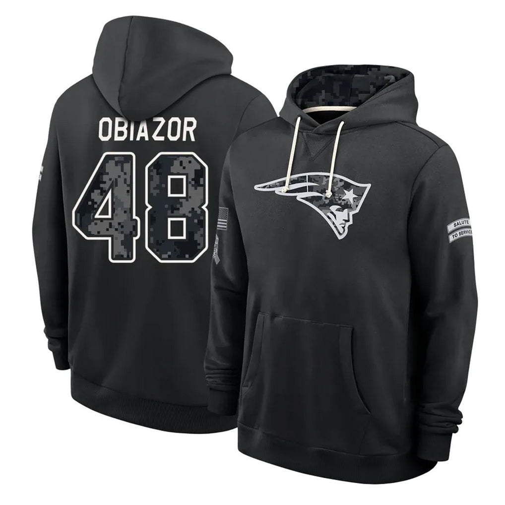 NE.Patriots #48 Namdi Obiazor Player 2026 Black Logo Pullover Hoodies Limited Game Mdoa Stitched Jerseys