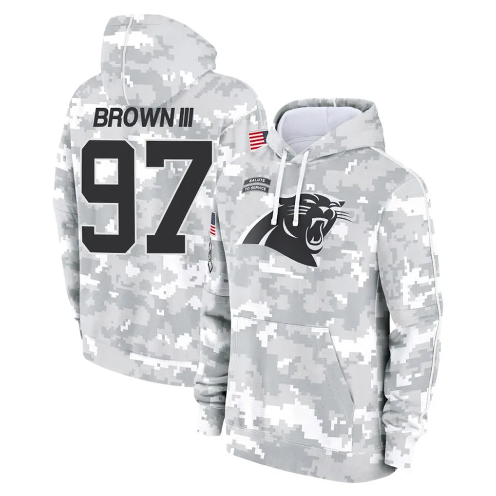 C.Panthers #97 Bobby Brown III Player Arctic Camo Salute to Service Pullover Hoodies Limited Game Mdoa Stitched Jerseys