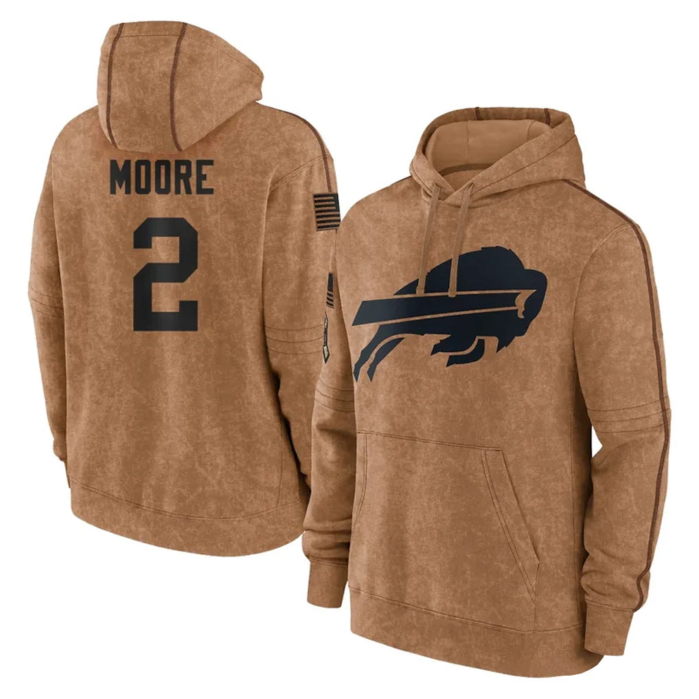 B.Bills #2 DJ Moore Player Brown Salute to Service Hoodies Mdoa Stitched Jerseys