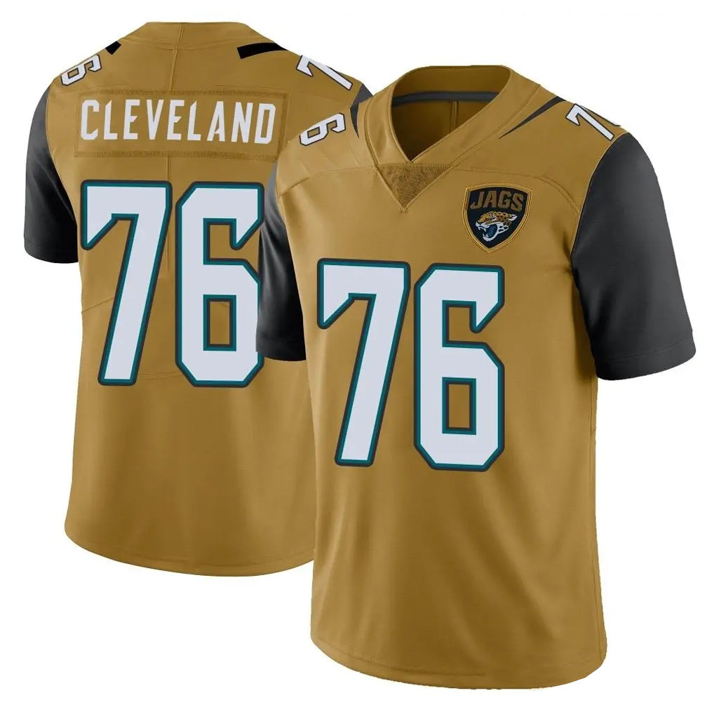 J.Jaguars #76 Ezra Cleveland Player Gold Vapor Limited Home Game Mdoa Stitched Jerseys