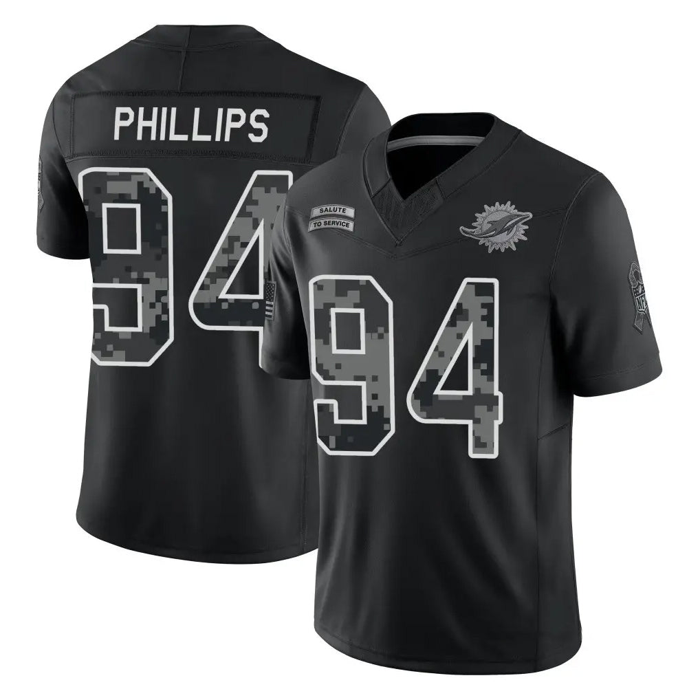 M.Dolphins #94 Jordan Phillips Player Black Limited 2026 Salute to Service Home Game Mdoa Stitched Jerseys