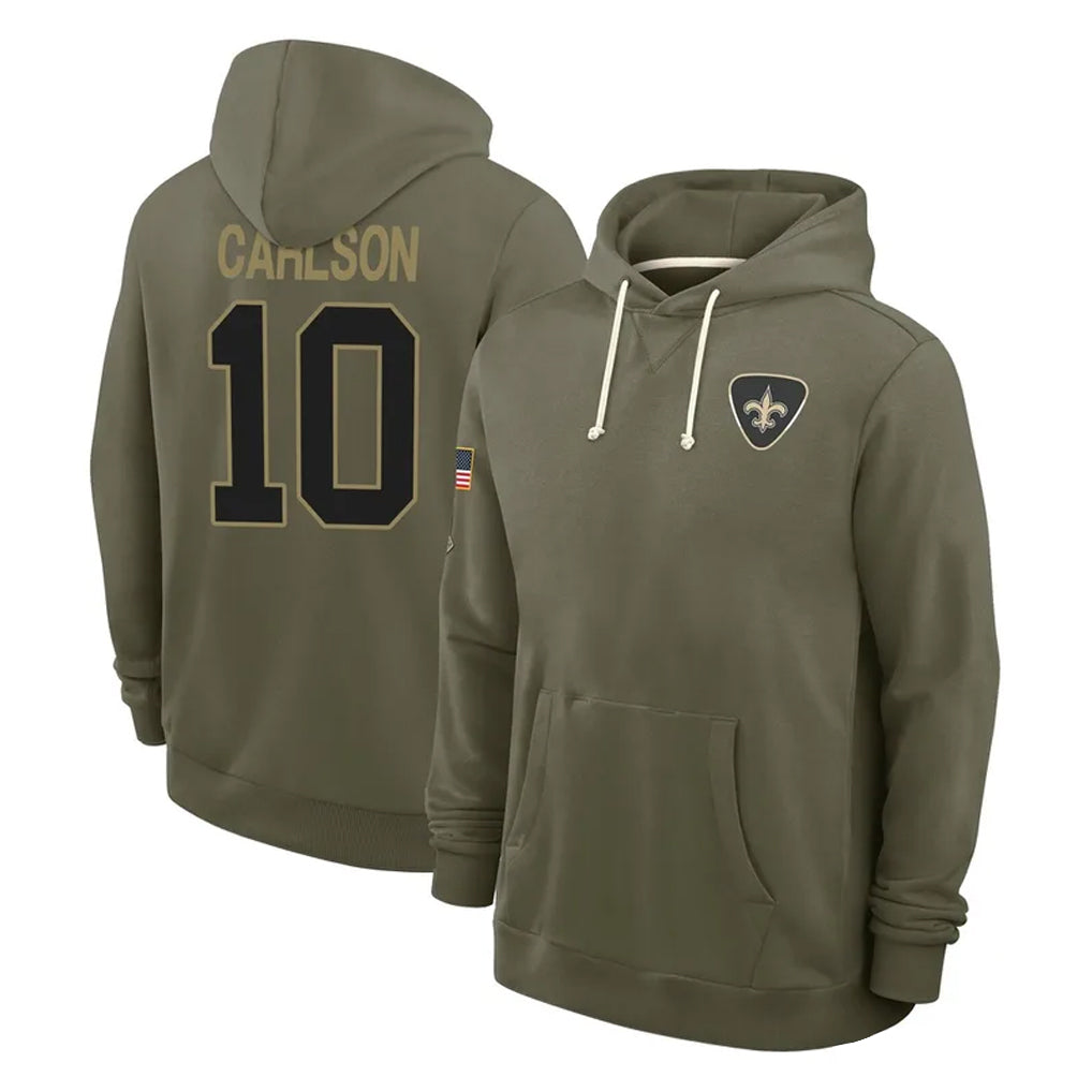 NO.Saints #10 Daniel Carlson Player Olive Salute to Service Pullover Hoodies Limited Mdoa Stitched Jerseys