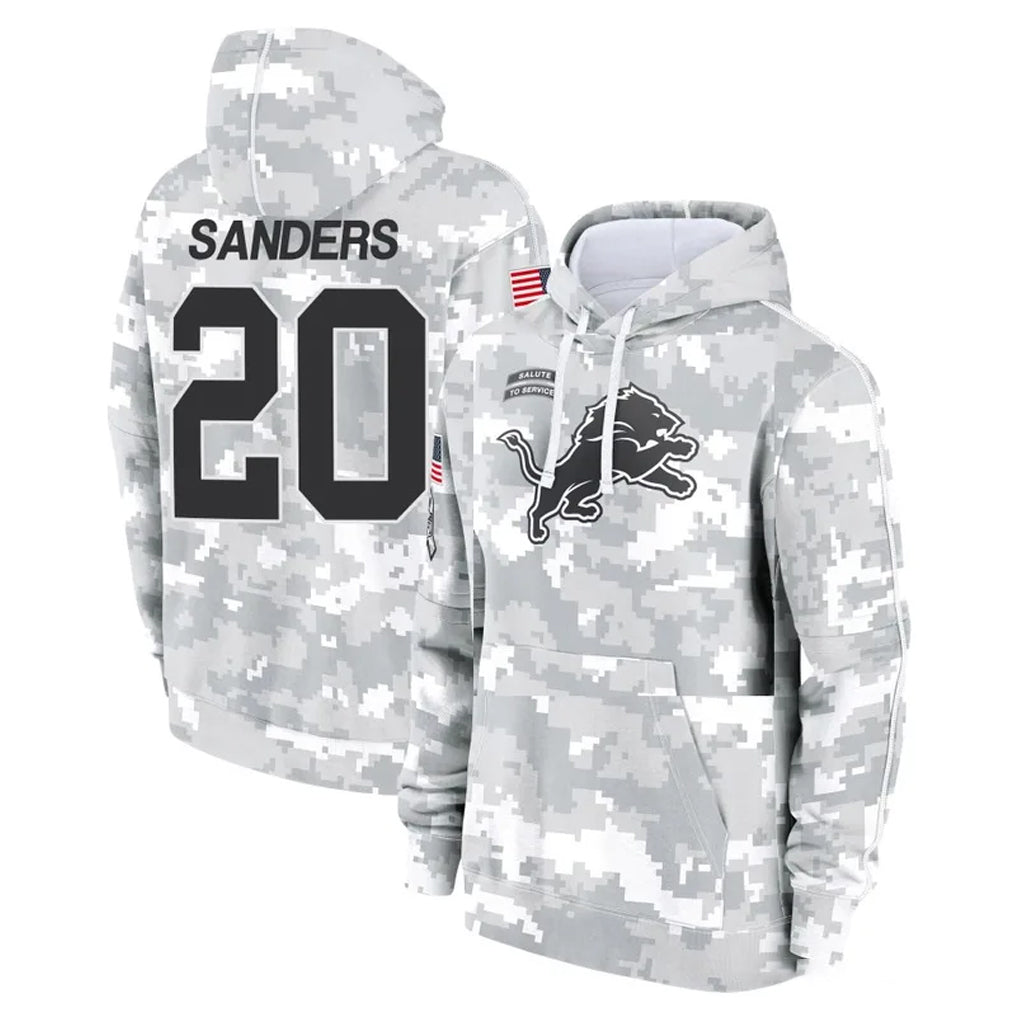 D.Lions #20 Barry Sanders Player Arctic Camo Salute to Service Hoodies Limited Game Mdoa Stitched Jerseys