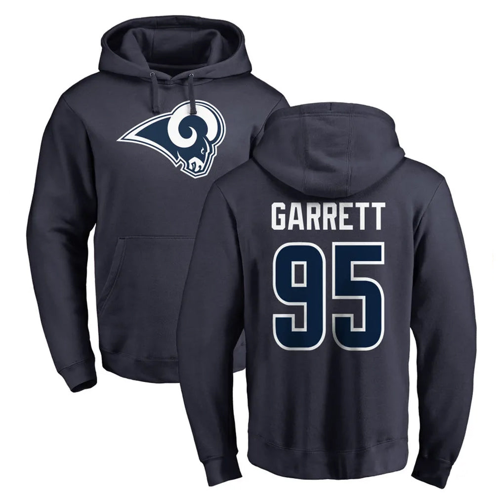 LA.Rams #95 Myles Garrett Player Navy Pullover Hoodie Limited Game Mdoa Stitched Jerseys