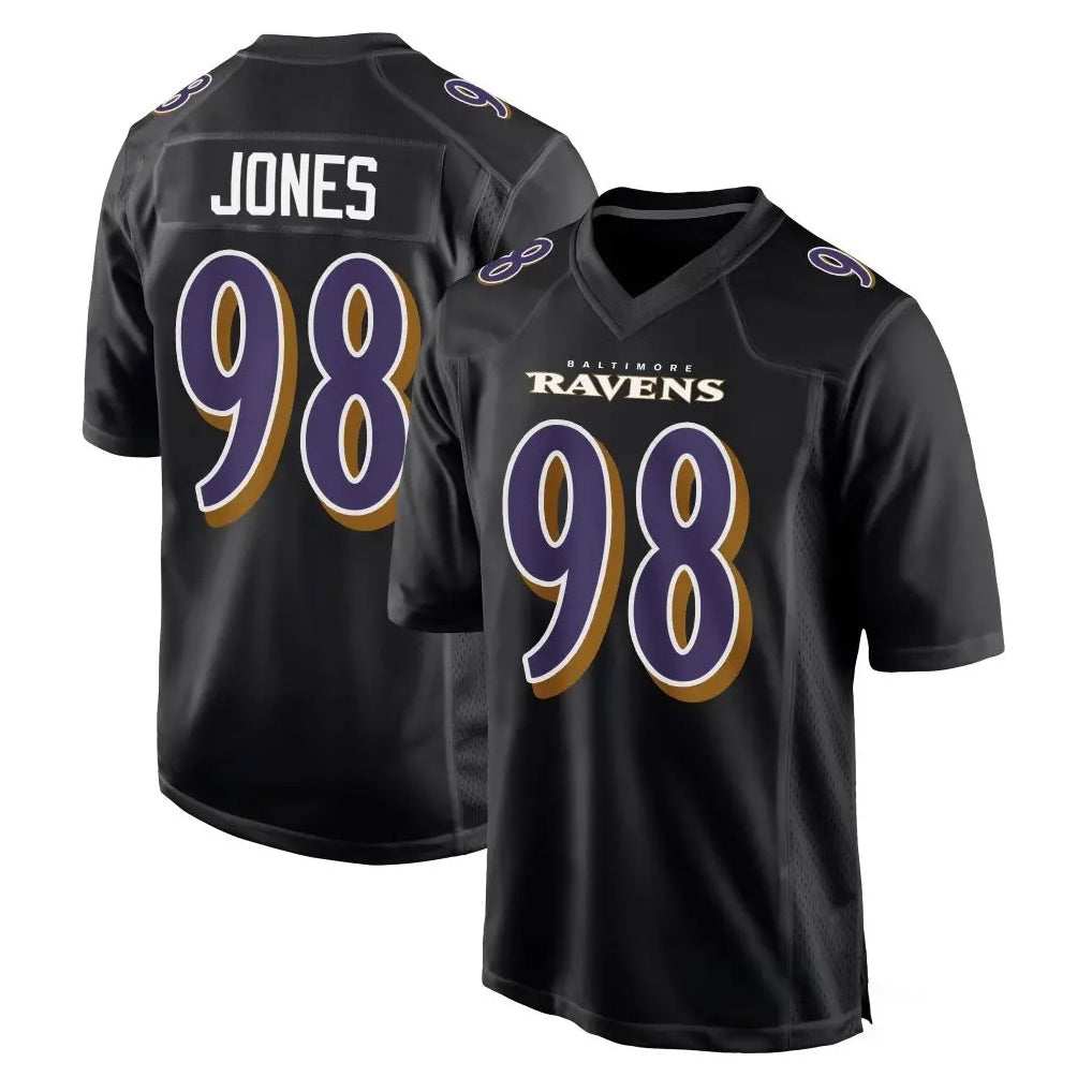 B.Ravens #98 Travis Jones Player Black Carbon Fashion Home Game Mdoa Stitched Jerseys