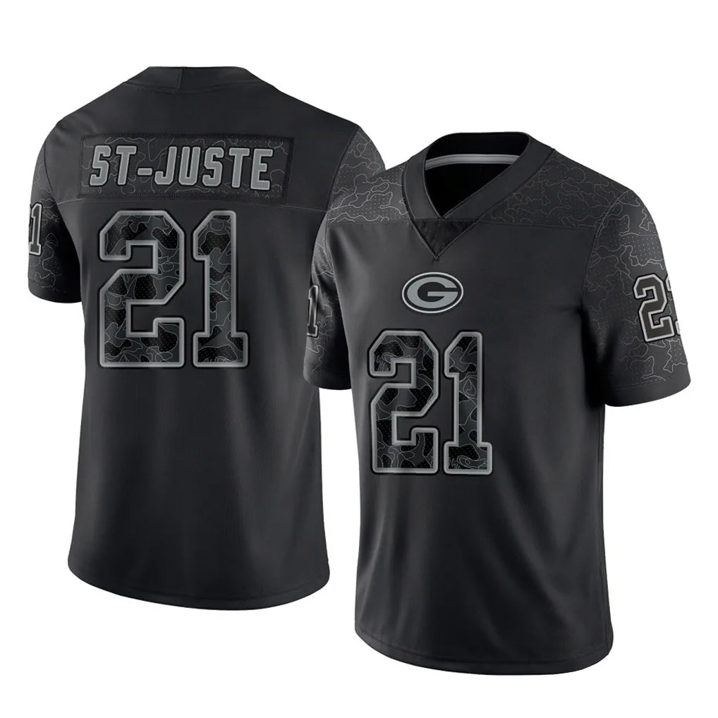 GB.Packers #21 Benjamin St-Juste Player Black Reflective Limited Home Game Mdoa Stitched Jerseys