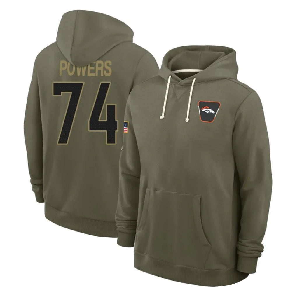 D.Broncos #74 Ben Powers Player Olive Salute to Service Pullover Hoodies Limited Mdoa Stitched Jerseys