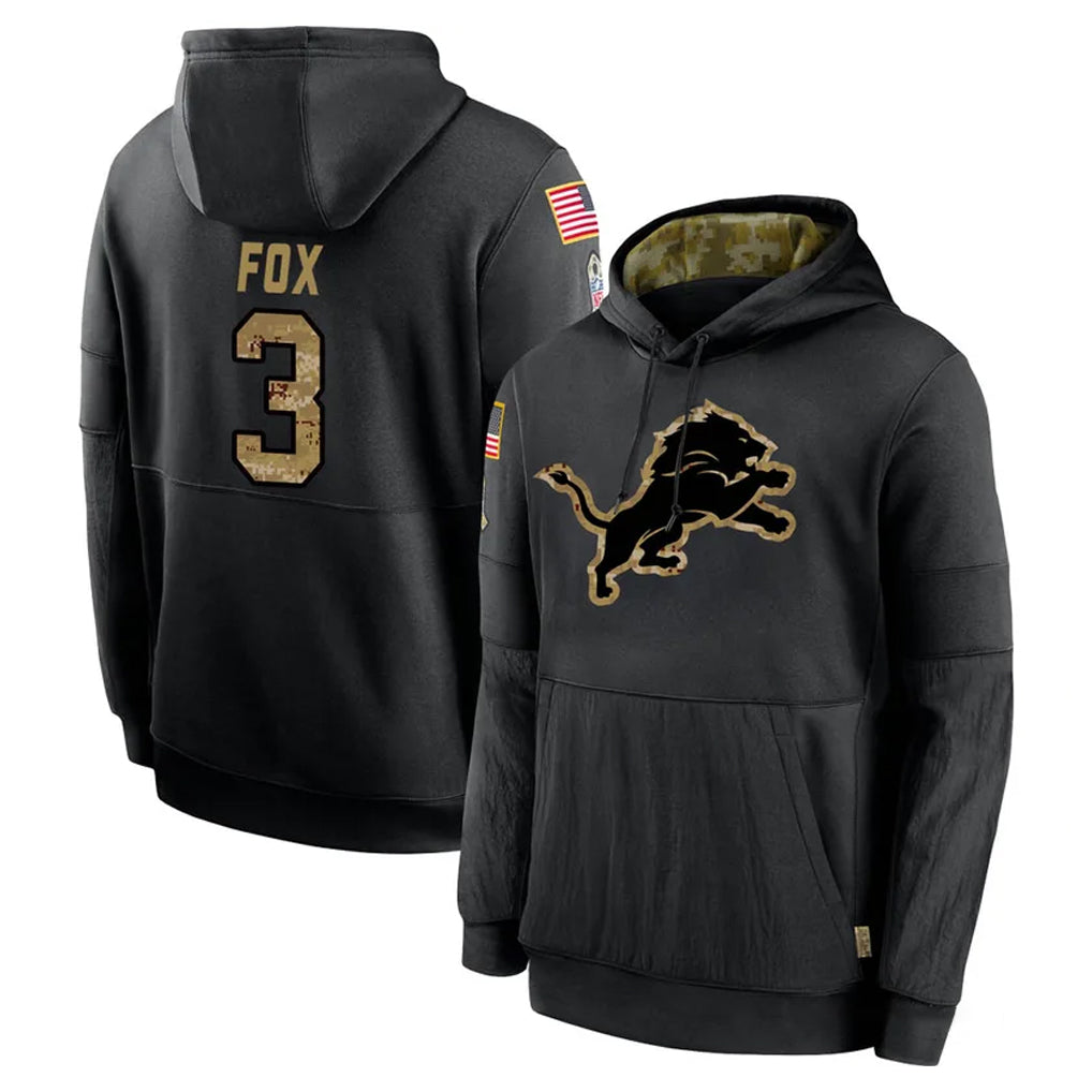 D.Lions #3 Jack Fox Player Black Salute to Service Hoodies Limited Game Mdoa Stitched Jerseys