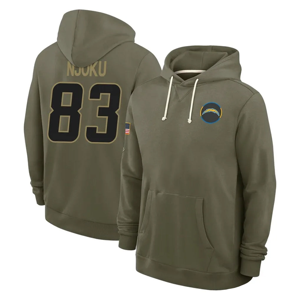 LA.Chargers #83 David Njoku Player Olive Salute to Service Pullover Hoodies Limited Stitched Jerseys
