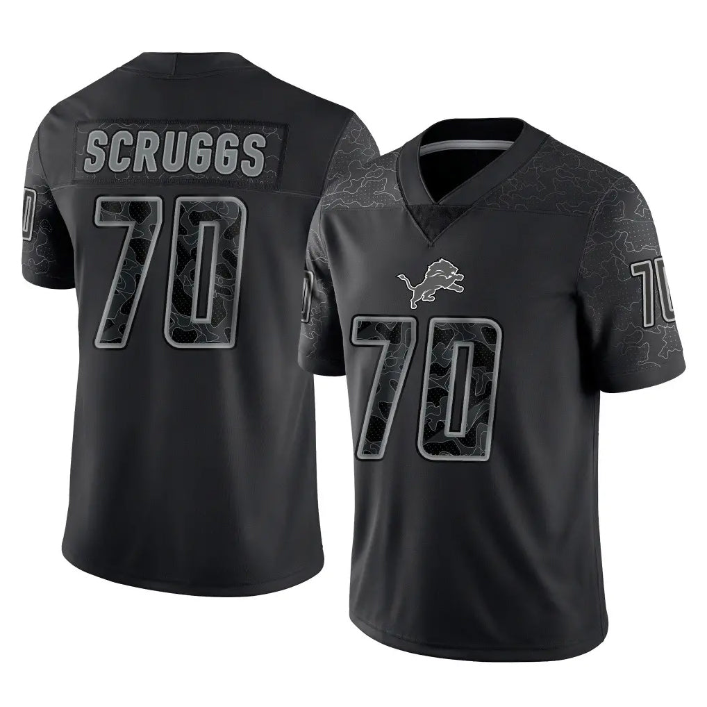 D.Lions #70 Juice Scruggs Player Black Reflective Limited Home Game Mdoa Stitched Jerseys