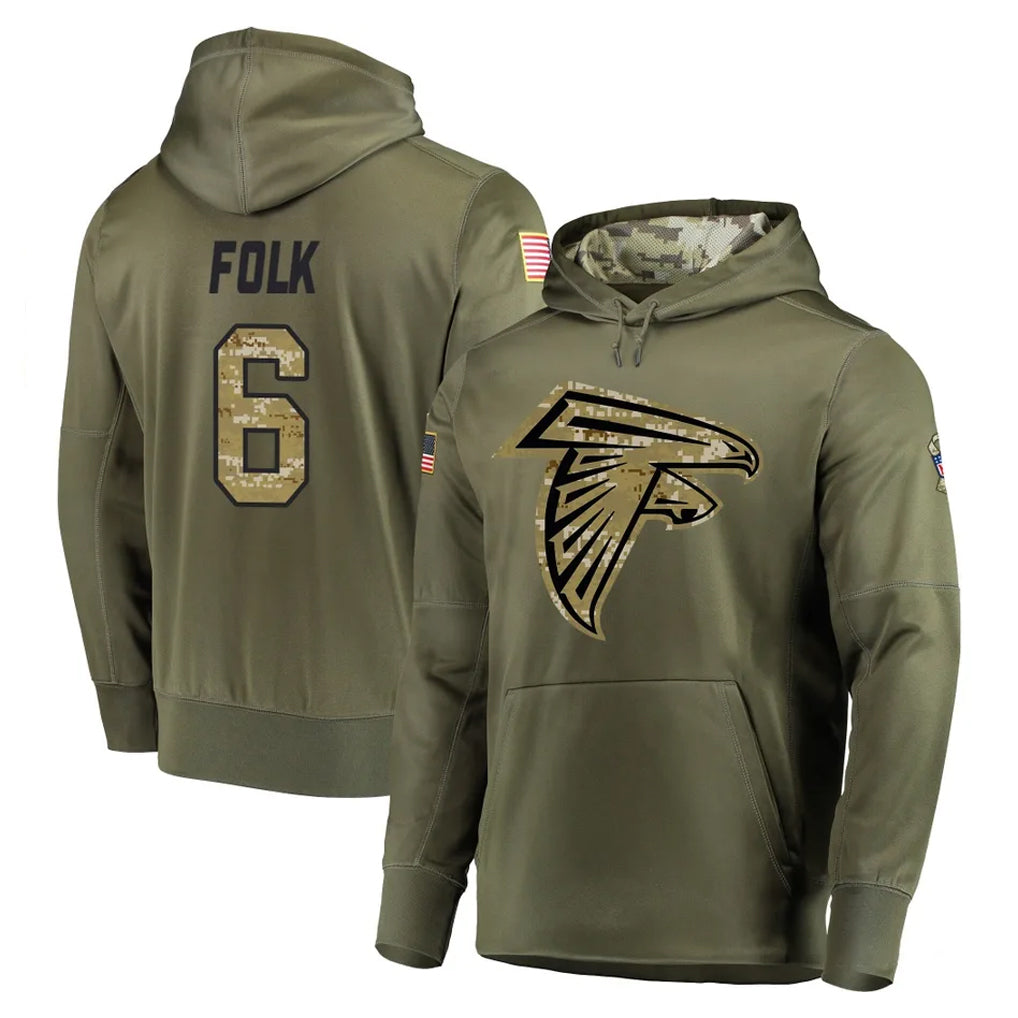 A.Falcons #6 Nick Folk Player Olive Salute to Service Hoodies Mdoa Stitched Jerseys