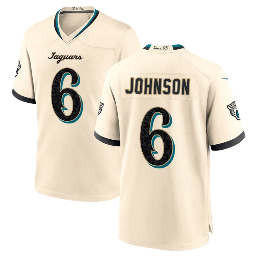J.Jaguars #6 Antonio Johnson Player Natural 2026 Rivalries Collection Game Mdoa Stitched Jerseys