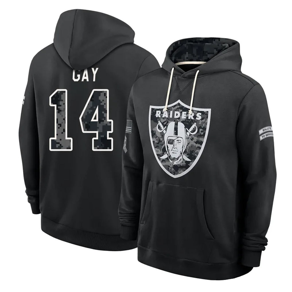 LV.Raiders #14 Matt Gay Player 2026 Black Logo Pullover Hoodies Limited Game Stitched Jerseys