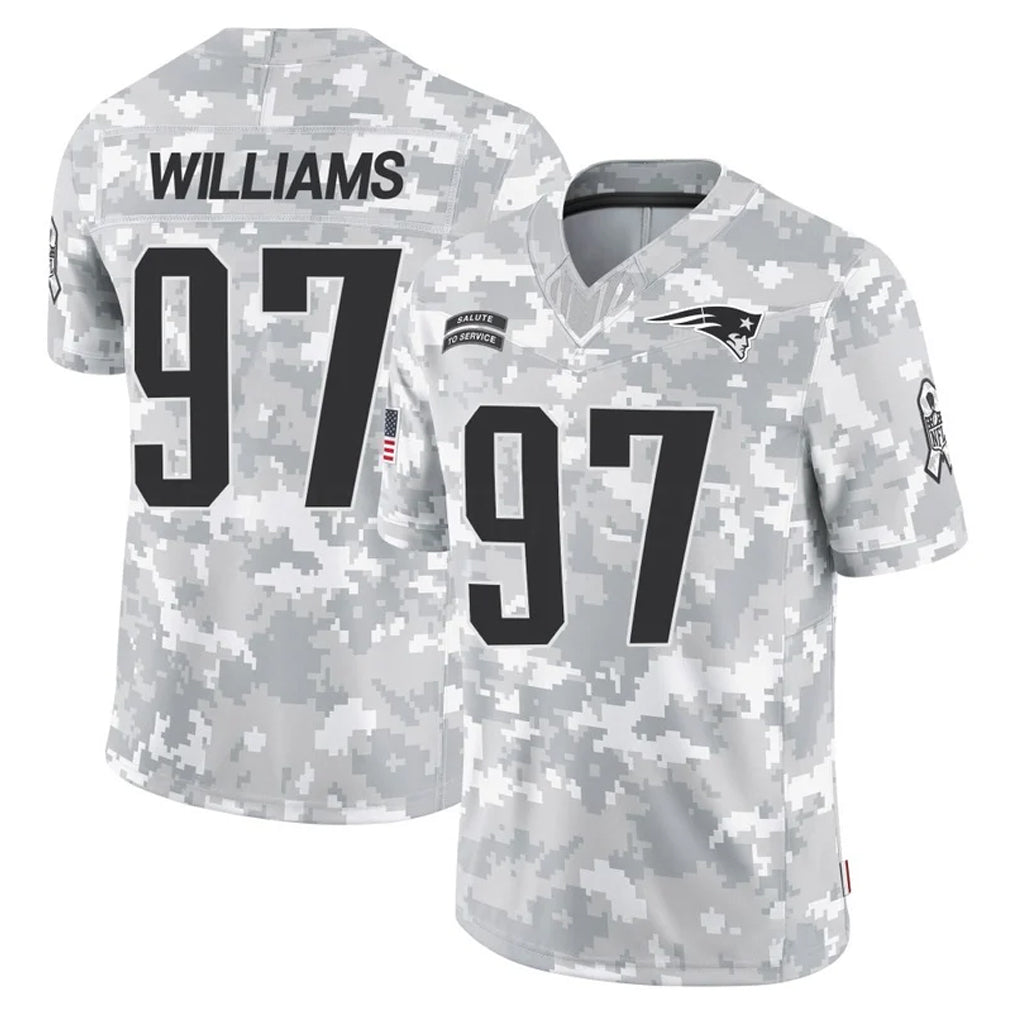 NE.Patriots #97 Milton Williams Player Arctic Camo Salute To Service Limited Game Mdoa Stitched Jerseys