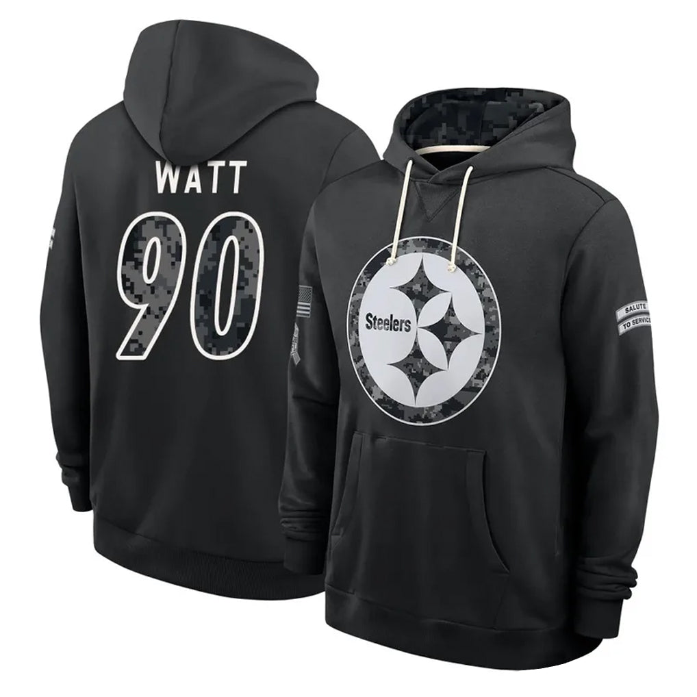 P.Steelers #90 T.J. Watt Player 2026 Black Logo Pullover Hoodies Limited Game Mdoa Stitched Jerseys