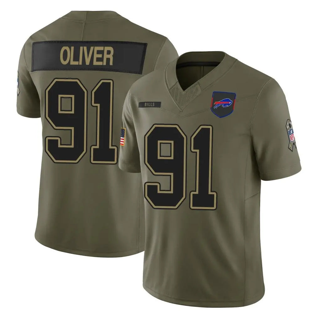 B.Bills #91 Ed Oliver Player Olive Salute To Service Limited Game Mdoa Stitched Jerseys